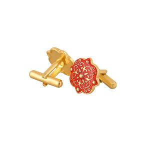 Mancuernillas de Lujo con Baño de Oro y Esmalte Rojo con Diseño Floral para Hombre, Accesorios para Camisa Formal, Regalo de Boda o Negocios, Mancuernillas de Diseñador - Product Image 5