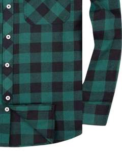 Chemise en flanelle à carreaux vert et noir pour hommes, coton et polyester, manches longues, boutonnée, pour les acheteurs en gros. - Product Image 6