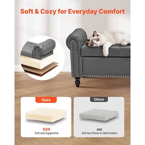 Panca Moderna per Scarpe con Pouf Contenitore Trapuntato a Bottoni, Braccioli Arrotondati in Pelle PU e Gambe in Legno Massello per Ingresso o Soggiorno - Product Image 5