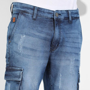 Shorts Bermuda en jean déchiré bleu clair pour homme, taille mi-haute, braguette zippée, poches cargo, style HIGH STREET, tissé 100% coton, séchage rapide - Product Image 6