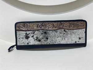 New Hand <b>Tooled</b> Hair on Jewelry Case Classic Country Western Genuine <b>Leather</b> Jewelry Travel Box Cases Jewelry Display Showcase - Product Image 2