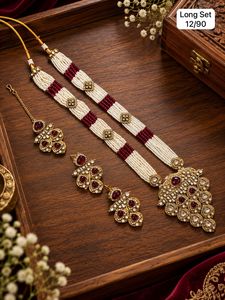 Gold Plated Brass Beaded Imitation Pearl Statement Choker Mala <b>Bridal</b> <b>Jewelry</b> <b>Set</b> for Wedding Bengali Wear - Product Image 4