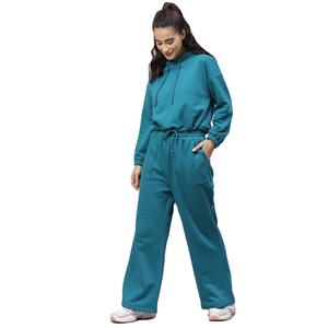 Chándales de piernas anchas para mujer, ropa de entrenamiento para trotar, conjunto de dos piezas, traje de chándal liso con logotipo personalizado en blanco - Product Image 1