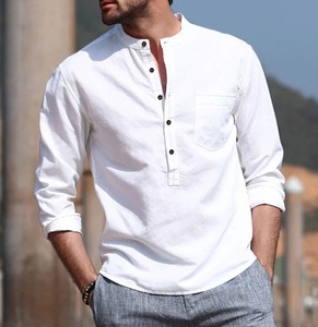 Chemises pour hommes décontractées, respirantes, en tissu tricoté, 100% coton, manches longues, col boutonné, pour l'automne - Product Image 2