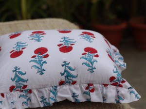 Luxury Square Boho Bedding <b>Indian</b> Ruffled Cotton Pillow Shams Block Print Cushions Frill <b>Throw</b> Pillow Covers 100% Home Hotel - Product Image 5