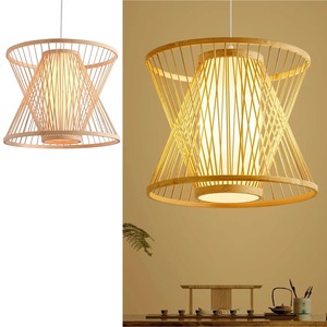 Lámpara Colgante Moderna de Bambú Hecha a Mano con Doble Cono, Acabado Natural, LED, Tamaño Grande, para Restaurante, Comedor, Decoración del Hogar - Product Image 3