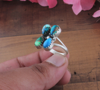 Bague Fleur Paon en Argent Sterling 925 avec Turquoise et Grappe de Pierres Précieuses Naturelles Multicolores, Bijoux Fins pour Femme, Vente en Gros
