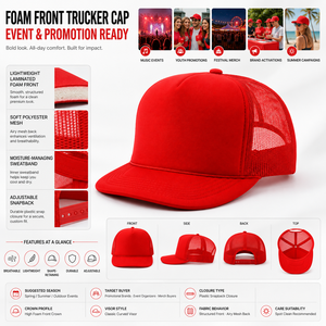 Red 5-Panel Mesh Trucker <b>Hat</b> With Front Embroidery Adjustable Snapback Casual <b>Cap</b> For Adults Spring Summer Wear - Product Image 4