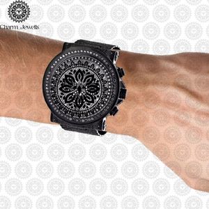 Montre de luxe pour homme Charm_Jewells en acier inoxydable, cadran 40 mm, design mandala noir, chronographe, mouvement mécanique, boîtier 10 bars - Product Image 1