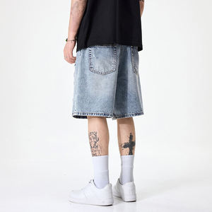 Men's Light Wash Distressed Denim Shorts Straight Leg Mid Waist Casual Summer Wear Ripped Hole Design Woven Cotton Fabric - Product Image 6
