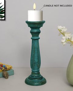 Candelabro de Madera Verde Envejecido Estilo Rústico para Cumpleaños, Soporte para Velas de Pilar, Decoración Artesanal para el Hogar - Product Image 3