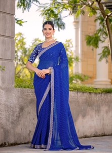 Sari en Georgette Brodé Traditionnel KV avec Motif Bandhani - Product Image 4