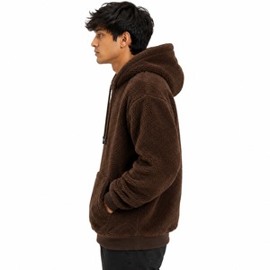 Vente en gros de sweats à capuche pour hommes en polaire sherpa doux, avec logo personnalisé brodé, coupe oversize, chauds pour l'hiver, style streetwear décontracté, USA - Product Image 3