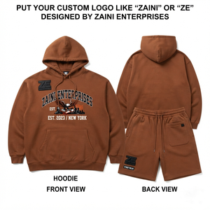 Conjunto de Sudadera con Capucha y Pantalones Cortos para Hombre, Premium, de Algodón Sólido, Transpirable, para Invierno, 340 GSM, Grueso, con Logotipo Personalizado con Pedrería en la Parte Delantera - Product Image 1