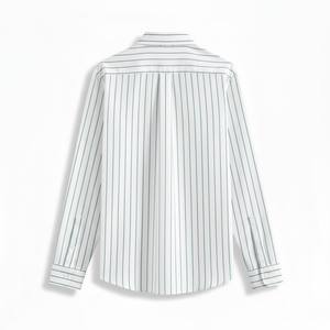 Chemise décontractée pour homme en coton respirant à manches longues, tricotée, imprimée à rayures, col rabattu, bouton unique, coupe classique - Product Image 3