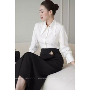 CV473 Black Breathable Casual High Waist Ankle-Length Rhinestone Skirt Women Office Commuter Outfit - Product Image 5