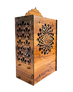 Mandir hindou en bois artisanal, meuble de prière découpé au laser avec motifs de lotus et de cloche, temple indien en bois pour la prière hindoue - Product Image 6