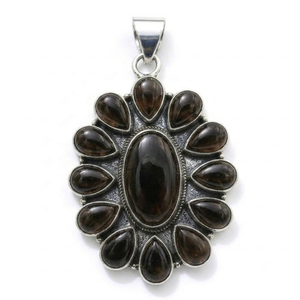 Pendentif en quartz fumé naturel en argent sterling 925, fait main, style tribal vintage, bijoux en argent pour femmes - Product Image 3