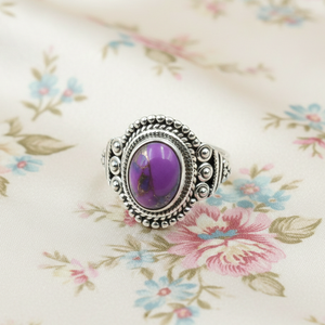 Vintage Boho Purple Copper <b>Turquoise</b> <b>Ring</b> 925 Silver Statement <b>Ring</b> Oval Stone Handmade Ethnic Jewelry Gift for Women gift her - Product Image 6