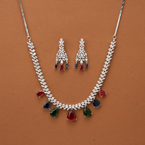 Mayoristas de Joyería Artificial de Moda en India, Collar Clásico de Circonia Cúbica con Baño de Rodio - Product Image 3