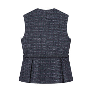 Chaleco de Tweed Azul para Mujer, Nuevo, Elegante, con Cinturón de Hebilla Metálica, Cuello Redondo, Botones, Estilo Casual - Product Image 2