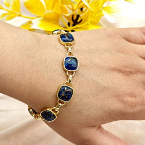 Luxury statement <b>bracelet</b> mohave sapphire <b>copper</b> turquoise link <b>bracelet</b> 18k gold plated brass jewelry women fashion <b>bracelets</b> - Product Image 4