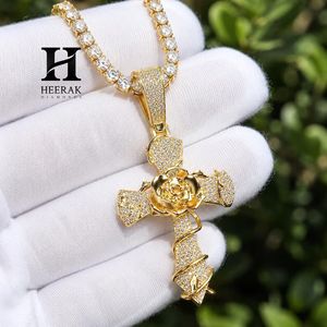 Collar con Colgante de Cruz de Rosa Iced Out, Joyería Hip Hop, Flor de Rosa 3D con Espinas, Diamante Moissanita VVS Cultivado en Laboratorio, Religioso - Product Image 3