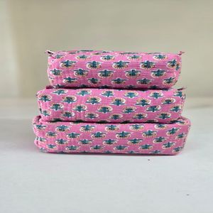 ชุดกระเป๋าเครื่องสำอางแบบมีเชือกผูก ผ้าฝ้ายลายควิลท์ สำหรับเดินทางและใช้ในชีวิตประจำวัน จำนวน 3 ใบ - Product Image 1