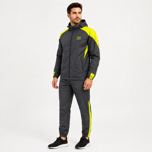 Custom Printed Logo Panel Hooded Solid Raglan Windbreaker Set Windproof Nylon Fabric Raglan Sleeve Panel Design Wholesale OEM - Product Image 2
