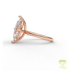 Anillo de Compromiso Solitario con Diamante Moissanite Corte Marquesa en Oro Rosa, Anillo de Boda Clásico de Cuatro Puntas para Mujer - Product Image 4