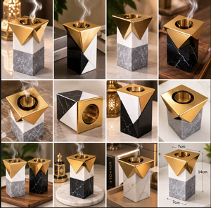 Luxury Geometric Marble And Metal <b>Bakhoor</b> Burner Incense <b>Oud</b> Dhoop Holder For Home Decor And Gifting - Product Image 6