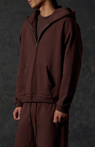 Sweat-shirt à capuche zippé marron pour homme, coupe classique, en molleton de coton, décontracté, pour l'automne, avec poches, manches raglan, logo personnalisé, OEM - Product Image 4
