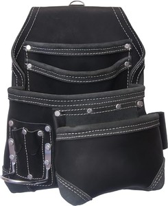 Ceinture porte-outils en cuir noir avec sangle réglable, porte-marteau et pochette multi-usage - Product Image 5