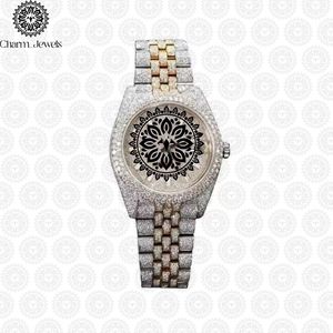 Montre de luxe pour homme Charm_Jewels en acier inoxydable, incrustée de diamants, mouvement mécanique analogique, date automatique, cadran 40 mm, étanche 10 bars - Product Image 3