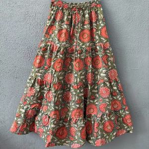 Embrace effortless elegance handcrafted floral tiered long <b>skirt</b> Indian aesthetics and everyday comfort - Product Image 1