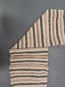 Tela de punto de ganchillo premium en oferta por yardas - Material de malla texturizada a rayas en negro, marrón oscuro, gris jaspeado y crema - Product Image 2