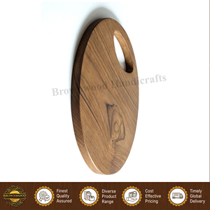 Planche à découper en bois d'acacia 100% naturel de qualité supérieure, durable, de forme ronde, faite à la main, avec poignée pour couper les légumes - Product Image 2