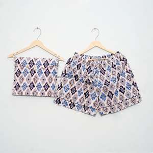 Conjunto de Pijama Corto 100% Algodón Puro, Elegante y Clásico, Estampado a Mano, con Bolsillos, Suave y Transpirable, Ideal para Vacaciones de Verano - Product Image 2