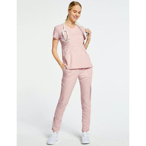 Trendy Healthcare Medical Scrub Uniform Sets Low MOQ Paramedical Apparel Supplier Custom Woven Tags Spandex <b>Nurse</b> Top & Trouser - Product Image 1