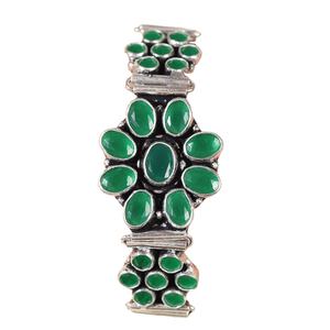 Antique Silver Plated Brass <b>Onyx</b> Bezel Setting Vintage Green Bohemian Statement Beaded Wedding <b>Bracelet</b> for Women - Product Image 1