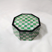 Boîte de rangement hexagonale en résine avec incrustations, motif damier vert, moderne, empilable, pour le salon, la chambre à coucher, décoration