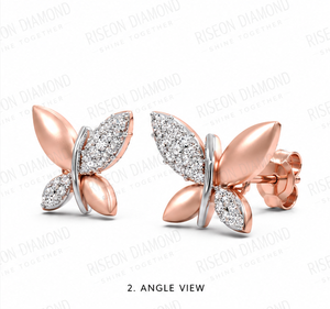 Elegantes pendientes de diamantes con diseño de mariposa, con motivos de hojas marquise, diamantes cultivados en laboratorio y baño de oro rosa premium. - Product Image 2