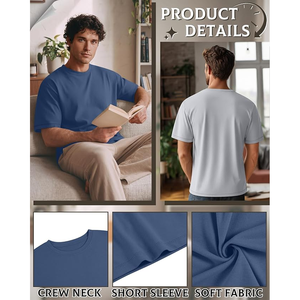 T-shirt en coton uni à manches courtes et col rond pour homme, coupe classique, décontracté, tricoté - Product Image 3