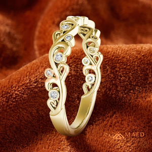 14K Yellow <b>Gold</b> Scrollwork Filigree Wedding Band Bezel <b>Set</b> Moissanite Diamond Eternity <b>Ring</b> for Women Round Cut Lab Diamond <b>Ring</b> - Product Image 3