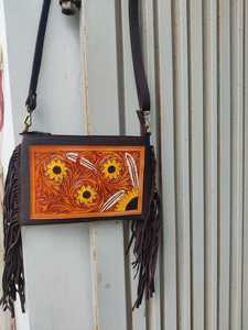 Trending Handcrafted Western Tooling Genuine Floral Pattern Leather Crossbody <b>Boho</b> Vintage Lady Portable Fringe Sling <b>Bag</b> - Product Image 1