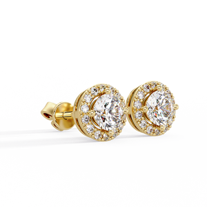 Luxury Round Cut Halo Diamond Stud Screw <b>Back</b> 18K Pure Gold Lab Grown Diamond Bridal Wedding <b>Earrings</b> Fine Jewelry for Women - Product Image 3