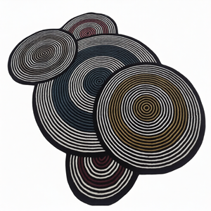 Alfombra abstracta de círculos concéntricos, alfombra de lana hecha a mano, diseño artístico moderno, decoración para sala de estar y dormitorio, decoración suave y duradera para el hogar - Product Image 3