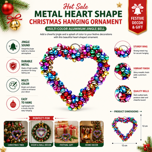 Hot Sale Metal Heart Shape Christmas Hanging Ornament | Multi Color Aluminum Jingle Bell Xmas Tree Decoration Festival Gift Deco - Product Image 5