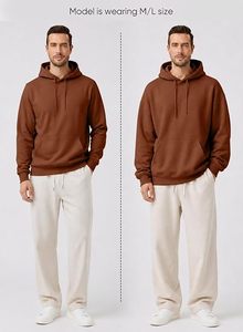 Sweat-shirt à capuche oversize en molleton marron pour homme, 100% coton, écologique, imperméable, 300g, couleur unie, pull décontracté pour l'hiver - Product Image 4