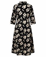 Robe longue trapèze pour femme en coton tissé noir et beige à imprimé floral, respirante, taille naturelle